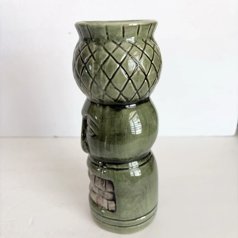 Tiki Lin Hawaiian Green Ugly Face Teeth Ceramic Cocktail Bar Vase Polynesian